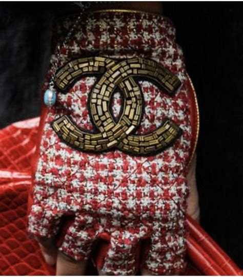 Chanel 'CC' Tweed Leather & Wool Fingerless Gloves 